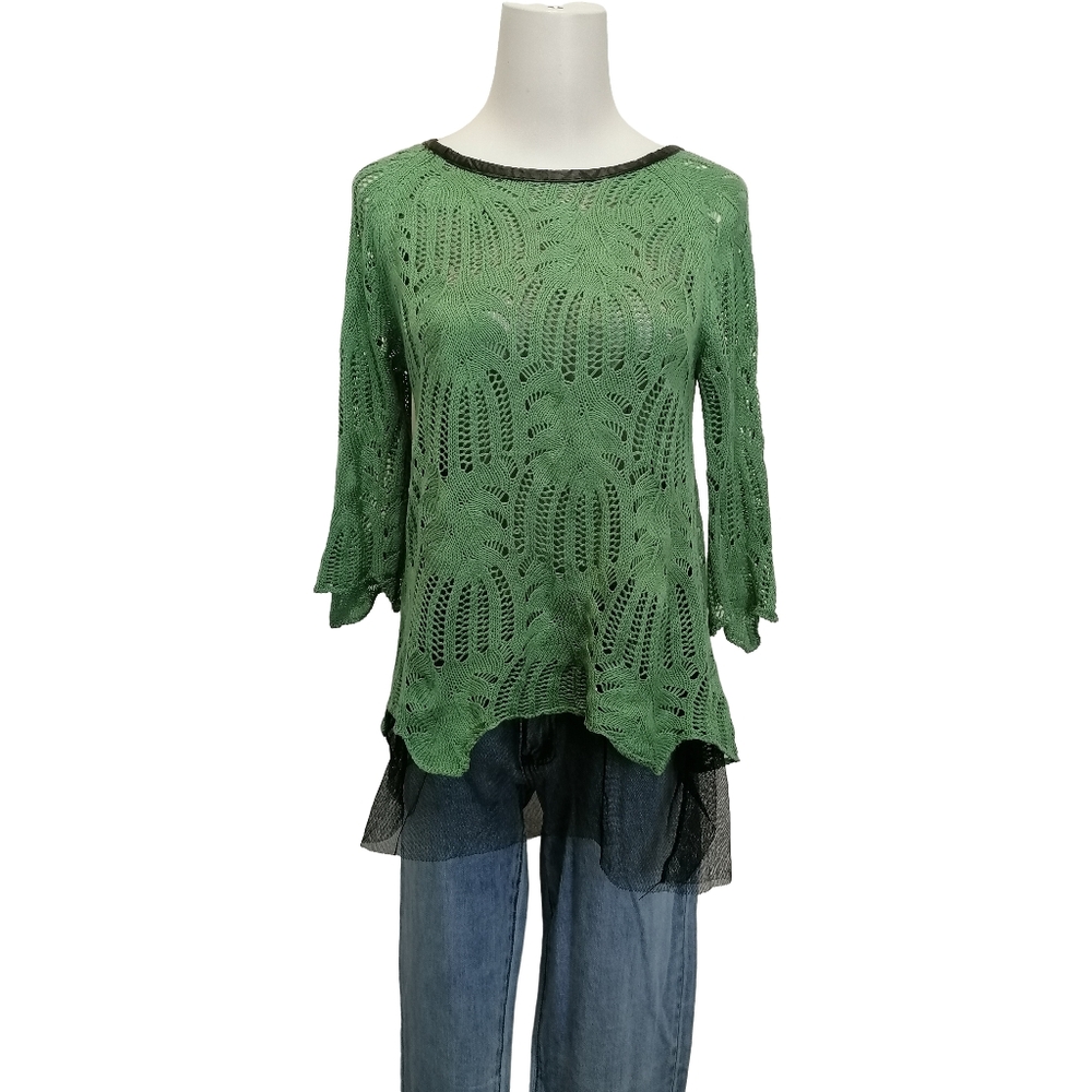 Green Crochet Knit Layered Women's Top